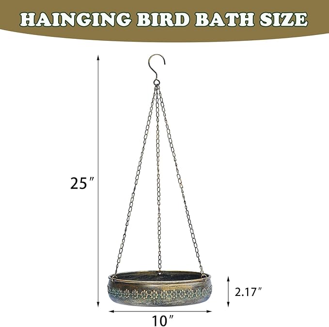 Hanging Bird Baths for Outdoors, Outdoor Metal Bird Bath Hainging Birdfeeder,Back Yard,Deck,Patio Garden Decor