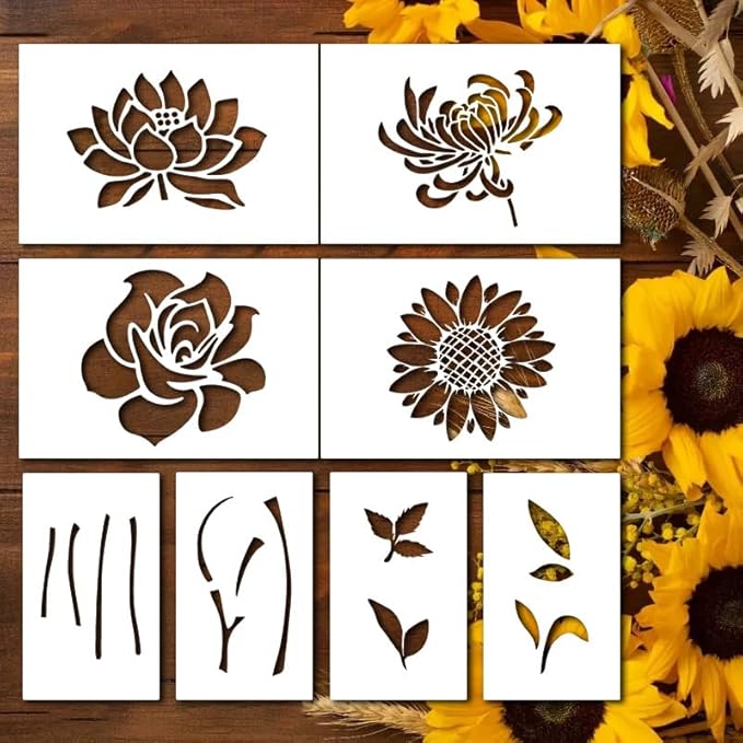Garden Fence Large Flower Stencils - Reusable Floral Stencil DIY Decoration for Painting on Wood Walls Pattern, Jumbo Sunflower Yard Spray Paint Big Crafts Floor Stencils (E-Sunflowers+Roses)