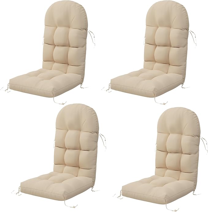 Adirondack Chair Cushion Set of 4, Rocking Chair Cushions, High Back Patio Cushions, Thickened Weather Resistant Patio Cushion with 6 Ties, Non Slip Fade & Waterproof