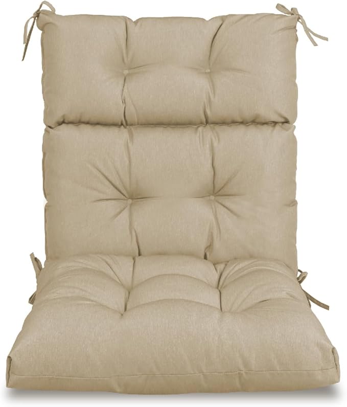 Only choice High Back Adirondack Chair Cushion Set of 2-44”x 22”x 4” Waterproof, Fade-Resistant Outdoor Rocking Chair Cushions for Patio, Garden, Porch (2, Khaki)