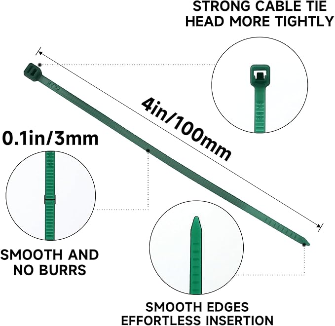 KINGLAKE GARDEN Green Zip Ties 4 Inch 3MM 100 Pack Green Nylon Tie,Premium Plastic Wire Ties for Indoor and Outdoor