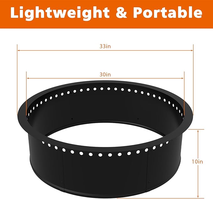 OUSHENG Smokeless Fire Pit Ring Outdoor, 33 Inch Outer 30 Inch Inner Round Wood Burning Firepit Accessories, DIY Metal Steel Liner Insert for Bonfire Outside Camping Above or In Ground