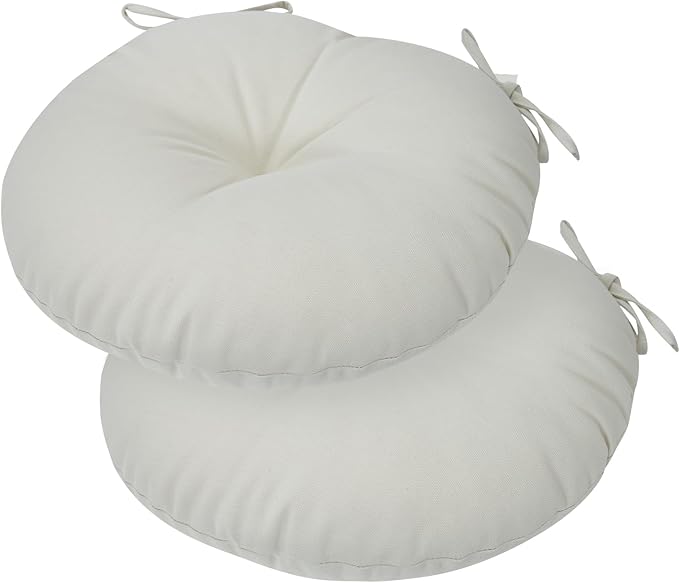 Bistro Chair Cushions 15 inch,Set of 2,Tufted Round Chair Cushions with Ties,15"x15"x4",Water Resistant Round Seat Cushion for Barstool Chairs,Patio Garden Kitchen Outdoor Furniture(Cream White)