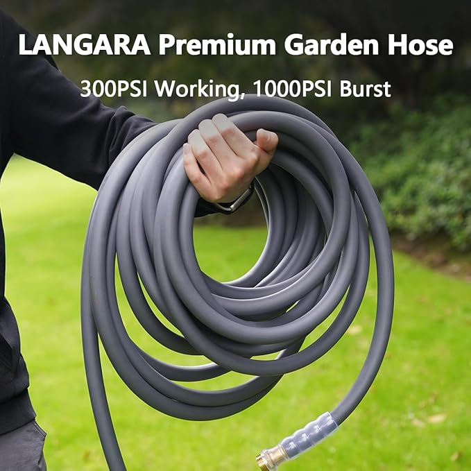 Heavy Duty Premium Garden Hose 125ft x 5/8", 300PSI Working, 1000PSI Burst, Hybrid Rubber Water Hose with Transparent Swivel Handle - Hot/Cold Water - Five Layered Braiding with Brass fittings (Grey)