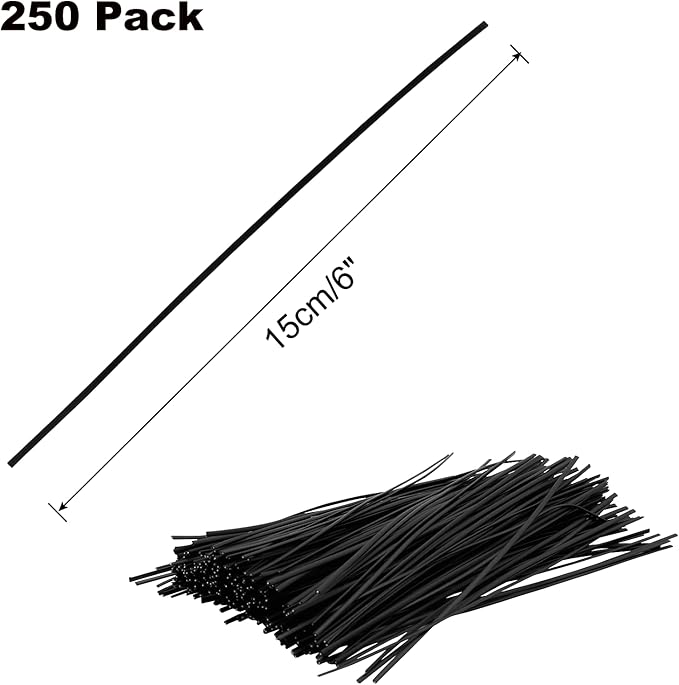 Piutouyar Black Metallic Twist Ties 6 Inch / 150mm, Twist Ties with Rugged Metal Innercores, Reusable Fastening for Cable Organize(250Pcs)