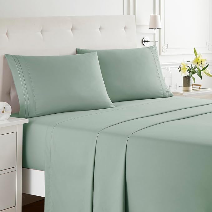 Clara Clark Full XL Bed Sheet Set - Wrinkle, Fade, Stain Resistant, Deep Pocket Sheets - Luxury Soft Bedding Sheets & Pillowcases, Full XL Ice Green