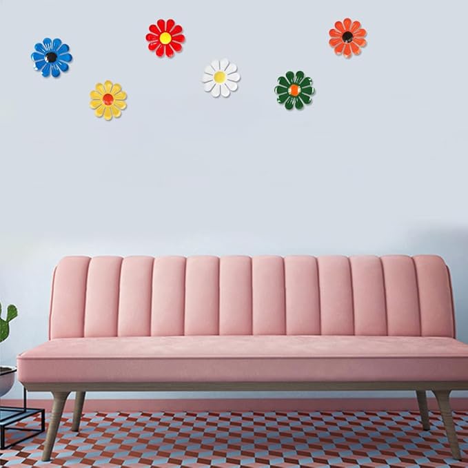 6 Pcs Metal Flowers Wall Decor Garden Decor, Metal Flower Sunflower Wall Art Hanging Decoration Daisy Ornament For Indoor Living Room Bedroom Dining Room Outdoor Backyard Porch Patio Fence