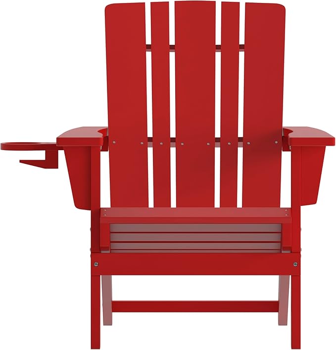 Flash Furniture Halifax Adirondack Chairs with Cup Holders, Weather Resistant Poly Resin Adirondack Chairs, Set of 2, Red
