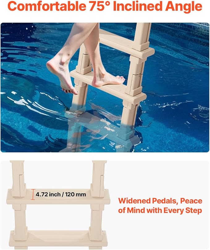 VEVOR Swimming Pool Ladder, Inclined 5-Step Double Handrails Stair, Non-slip Heavy Duty Step, Load Capacity 300 lb, for 48-54" Inground & Above-ground Pools of Any Deck Surface Indoor & Outdoor, Taupe