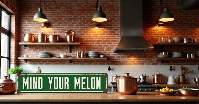 Metal Tin SignsMind Your Melon Funny Signs Vintage Sign Retro Tin Signs Aluminum Metal for Bedroom Kitchen Garden Wall Bab Club Coffee Hanging Sign Home Decor 4×16Inch