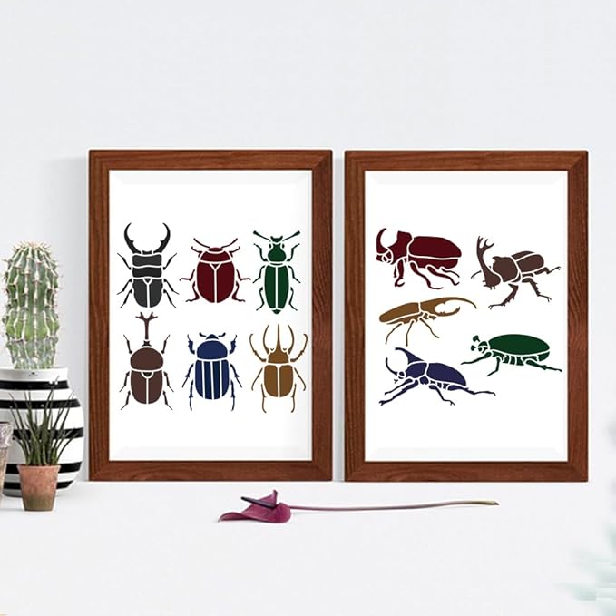 MAYJOYDIY 2pcs Scarab Beetle Stencil 11.811.8inch 11 Insects With Paint Brush - Reusable Nature Bug Drawing Templates for Crafts, Art, Furniture, Wood, Canvas, Home Decor