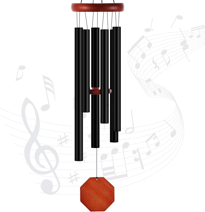 Leinuosen Wind Chimes for Outside Wind Chimes Outdoors Deep Tones 28" with 6 Aluminum Tubes Memorial Sympathy Windchime for Valentine Tree Decor Garden Courtyard Mom Loved One Gifts(Octagon,Black)