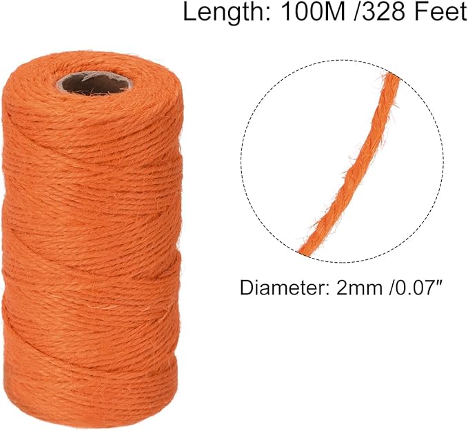 MECCANIXITY 328 Feet Garden Twine, 2mm Craft Jute Twine String Jute for Artwork, DIY Crafts, Gift Wrapping, Orange