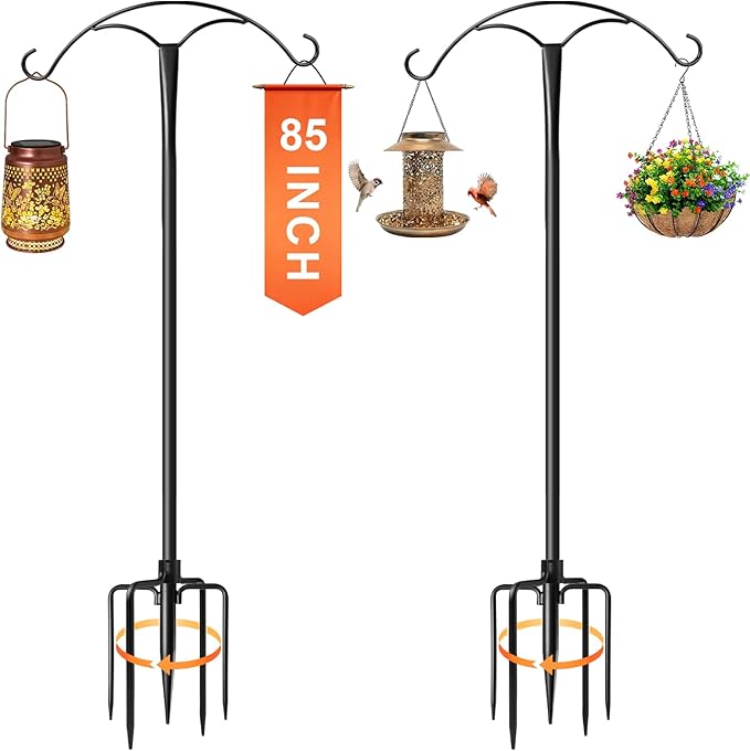 85 Inch Shepherds Hooks for Outdoor,Heavy Duty Shepherds Hooks for Outdoor with 5 Prong Base, Adjustable Stand Hanger for Garden Plant, Hummingbird Feeder, Lantern, Hanging Wedding Decor (2 Pack)