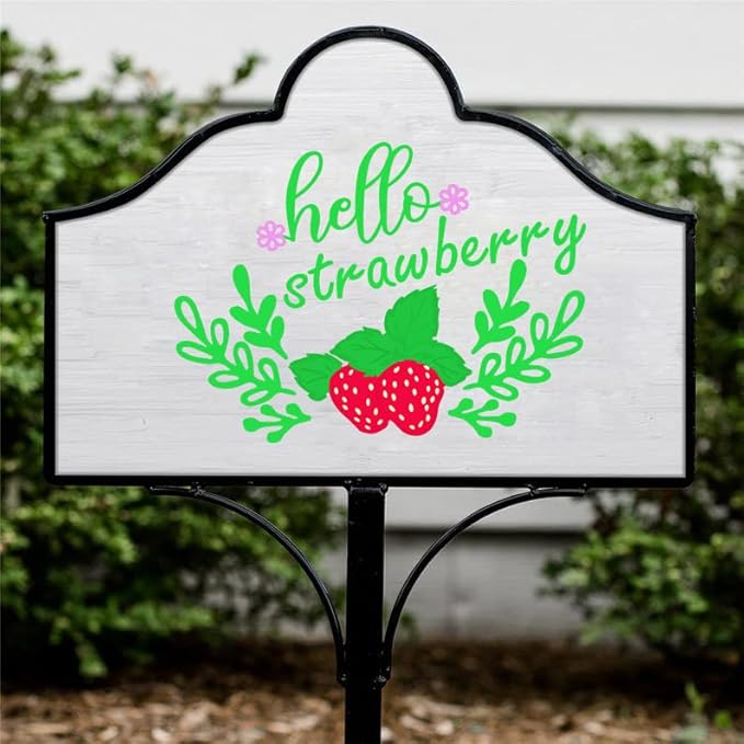 DGAGA Hello Spring Silk Screen Stencils Self Adhesive Screen Printing Stencil Reusable Mesh Stencils Strawberry Chalk Stencils for Chalk Paste Paint on Wood Signs, Fabric,DIY Garden Decor