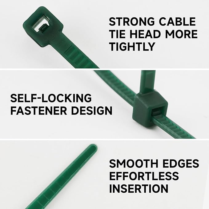 KINGLAKE GARDEN Green Zip Ties 400 PCS 12+8+6+4 Inch Heavy Duty Nylon Cable Ties 18 Lbs Zip ties Assorted Sizes 3mm Twist Ties Plastic Wire Ties for Indoor and Outdoor