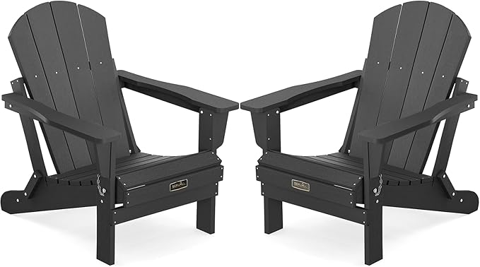 SERWALL Foldable Adirondack Chair Set of 2 for Patio Garden Outdoors Fire Pit-Black