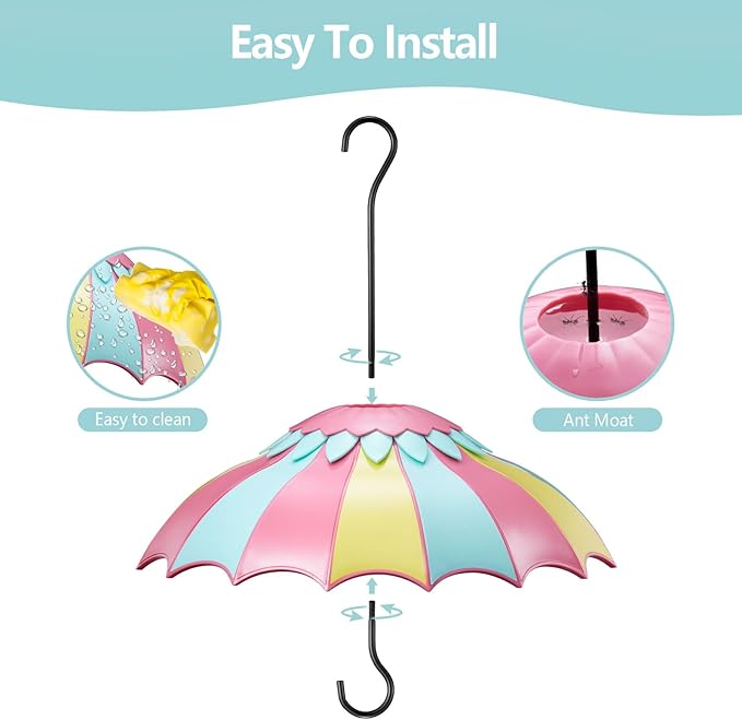 Bird Feeder Cover,Hanging Baffle for Bird Feeder Pole with 3 Steel Hooks Dome Weather Guard Bright Colors Attract Hummingbird 14inch(Tricolor)