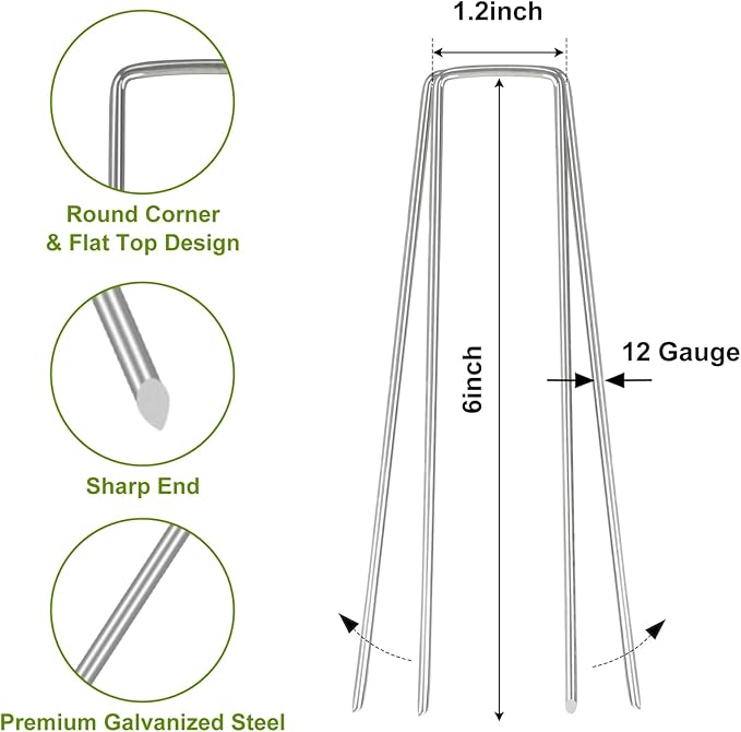 Whonline 75 Pack Landscape Staples 6 Inch, Galvanized Garden Stakes U-Shaped Landscaping Pins Tent Stakes Yard Ground Staples for Weed Barrier Fabric Lawn Fence Turf Plant Cover Outdoor Decorations