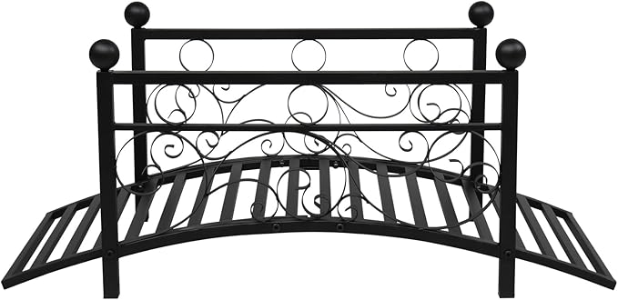 40in Garden Metal Bridges,Courtyard Outdoor Landscape Bridge,Metal Arch Bridge,Decorative Garden Arch Footbridge,with Handrail,for Outside, Backyard, Pond, Lawn, Walkway, Yard, Path (Black)