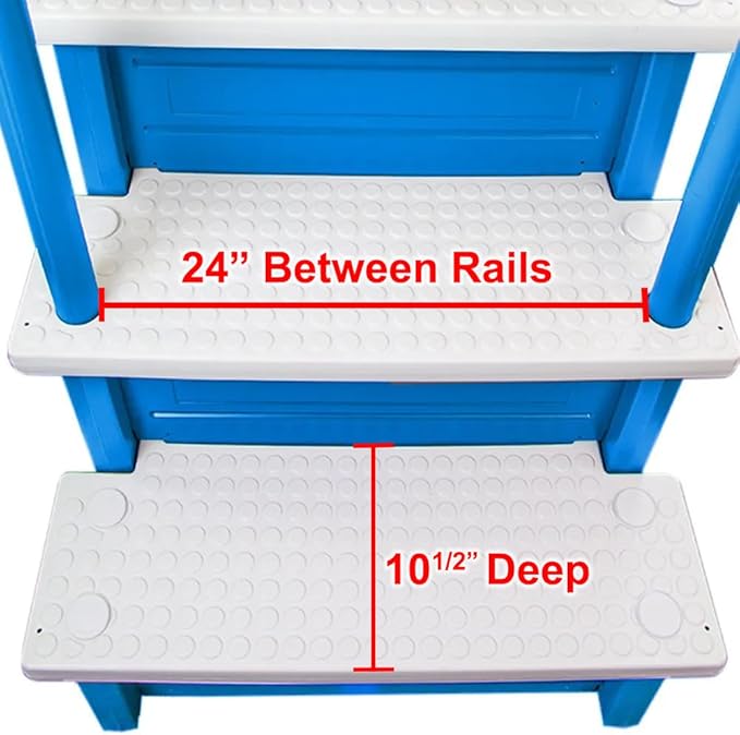 Aqua Select Anti-Slip in-Pool Steps with Outside Flip-Up Ladder | Blue/White Steps | for Above Ground Swimming Pools | Can Mount to Decks 48" to 54" H | Safety Stairs Capacity Up to 350 lbs