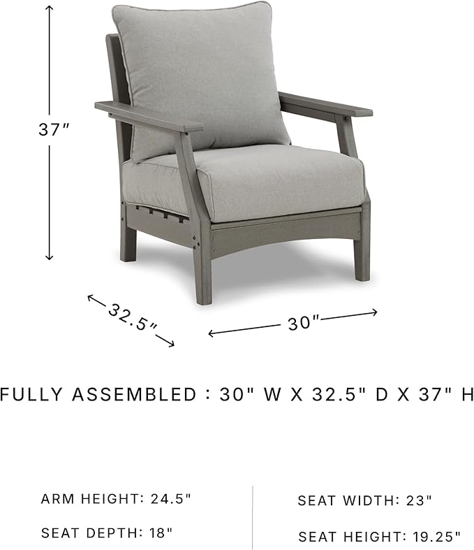 Signature Design by Ashley Outdoor Visola Lounge Chair, 2 Count, Foam Cushion, Nuvella Weather Resistant Fabric, HDPE Material, 30" W x 32.5" D x 37" H, Gray