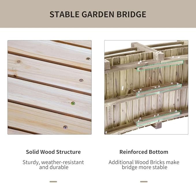 5FT Wooden Garden Bridge with Handrails, Decorative Landscape Footbridge for Yard, Pond, Farm or Creek - Rust-Resistant Cedar Construction, Easy Assembly & 400LB Capacity