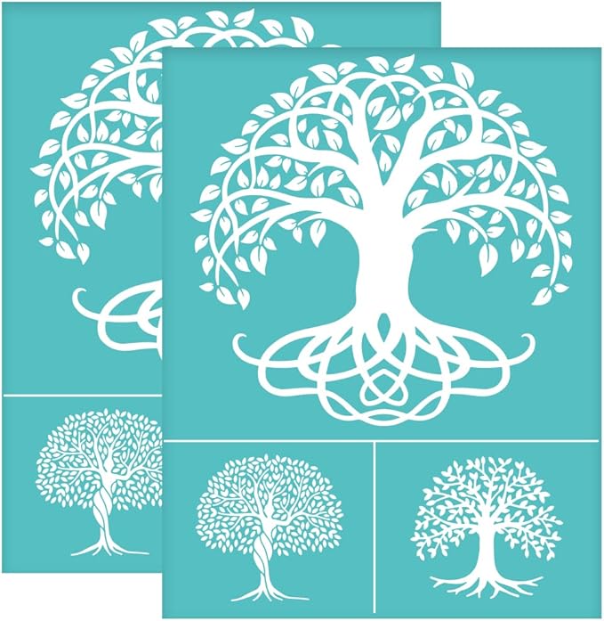 OLYCRAFT 2pcs 8.6x11 inch Tree of Life Silk Screen Printing Stencils Self-Adhesive Silk Screen Stencils Tree Screen Printing Stencils Reusable Mesh Transfers for Painting on Wood T-Shirts Bags