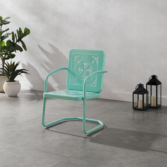 Crosley Furniture Azalea 2-Piece Outdoor Chair Set, Vintage Retro Metal Patio Chairs for Dining, Porch, Deck, Aqua Gloss