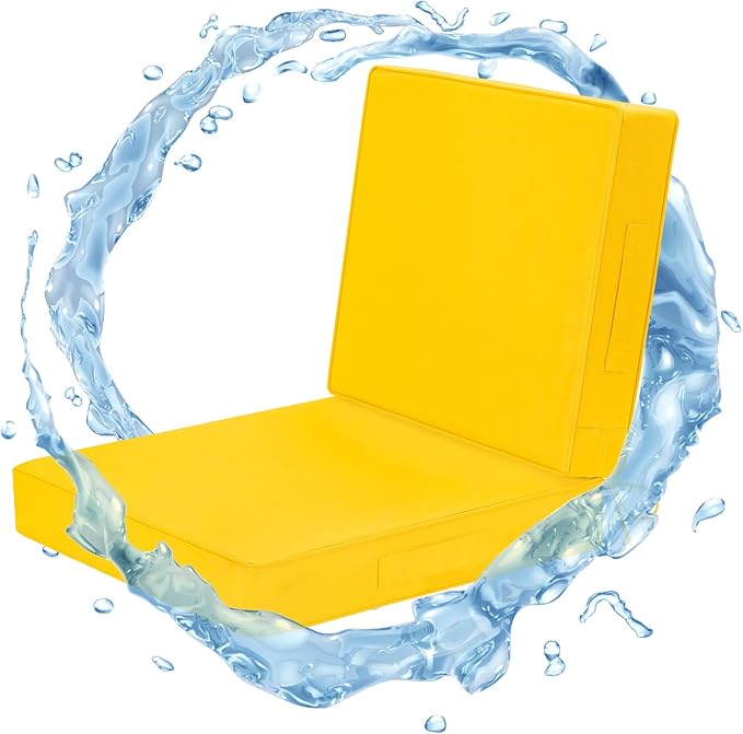 Wellsin Outdoor Cushions for Patio Furniture, Waterproof Outdoor Seat Cushions with Ties and Handle, 22X22 Outdoor Cushions, Outdoor Deep Seat Cushions with Removable Cover, Yellow