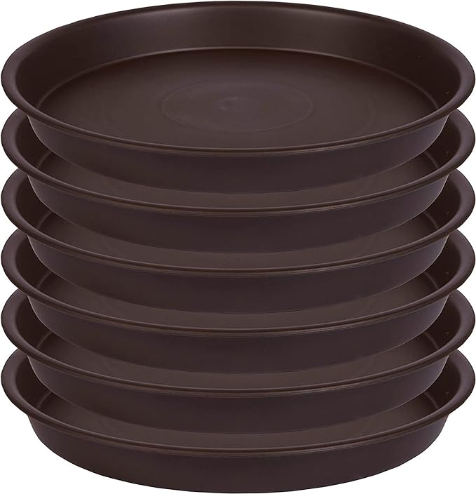 6 Pack Plant Saucer Tray 6“, 4 6 8 10 12 14 16 18 inch Saucers, Heavy Duty Plastic Drip Trays for Indoor, Plant Water Drainage Trays for Pots Base, Planter Flower Dishes for Plants (6“, Brown)