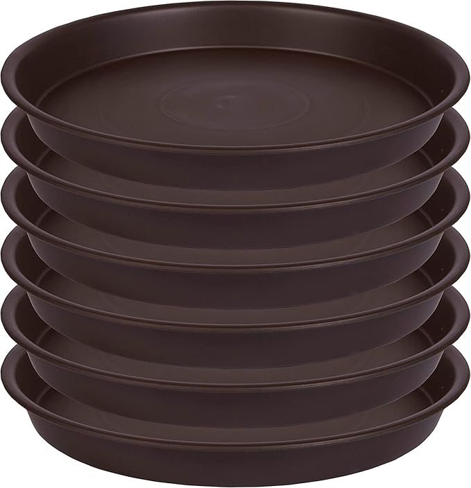 8 inch Plant Saucers (6.9 Inch Base), 6 Pack of Heavy Duty Plant Water Tray 8", Plastic Flower Pot Saucers for Indoors Round, Plant Trays for Indoors No Holes for Planter 7-9" (8 inch, Brown)