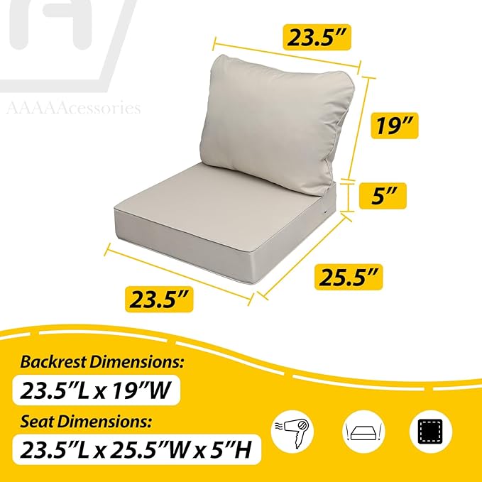 AAAAAcessories Outdoor Seat Cushions for Chairs, Fade-Resistant, Waterproof Patio Furniture Replacement Cushions, 23.5" x 25.5" x 5" + 23.5" x 19", Set of 4, Beige