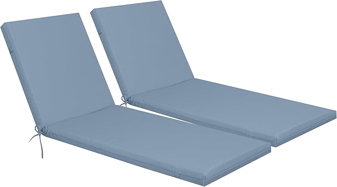 Only choice Outdoor Chaise Lounge Cushion Set of 2, 75" x 24" Lounge Chair Cushion Water-Resistant & Fade-Resistant for Lawn, Pool, Replacement Seat Cushion for Patio (Haze Blue)