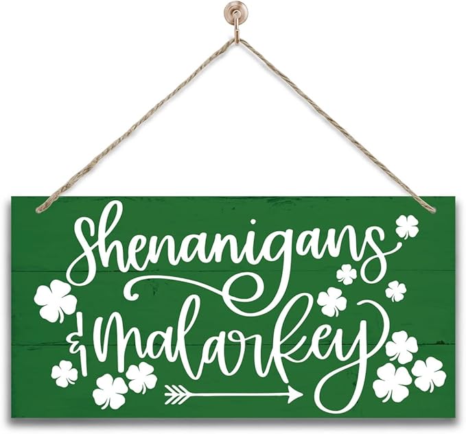 Funny St Patricks Day Wood Decor Sign, Shenanigans & Malarkey Printed Wood Wall Art Sign, Home Signs Decor, Hanging Door Wood Sign, Irish Sign, St Patricks Day Decor, Rustic Farmhouse Wood Sign