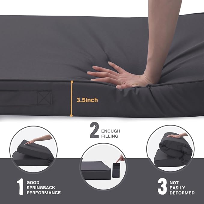 Outdoor Bench Cushion 4 inches Memory Foam Waterproof Patio Furniture Bench Cushion Porch Swing Cushion with Handle and Adjustable Strap, 60 x 18 Inch Dark Gray