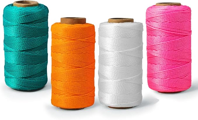 Mason Line String 1.3mm Thick Twisted Polypropylene – Durable Construction Twine for Laying Bricks, Blocks, Fences in Gardening, DIY & Landscaping Projects (Set 4 Colors, 393 Ft x 4 Pcs)