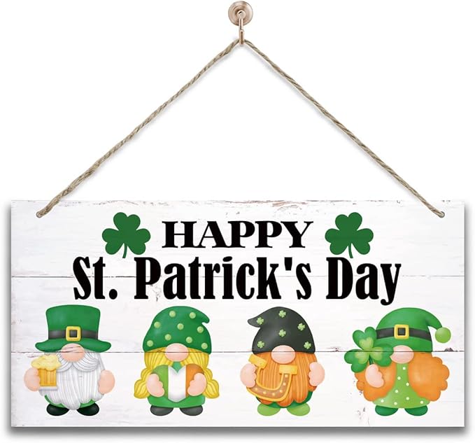 Hanging St. Patrick's Day Gnome Wood Decor Sign, Irish Home Sign, Rustic Farmhouse Decor