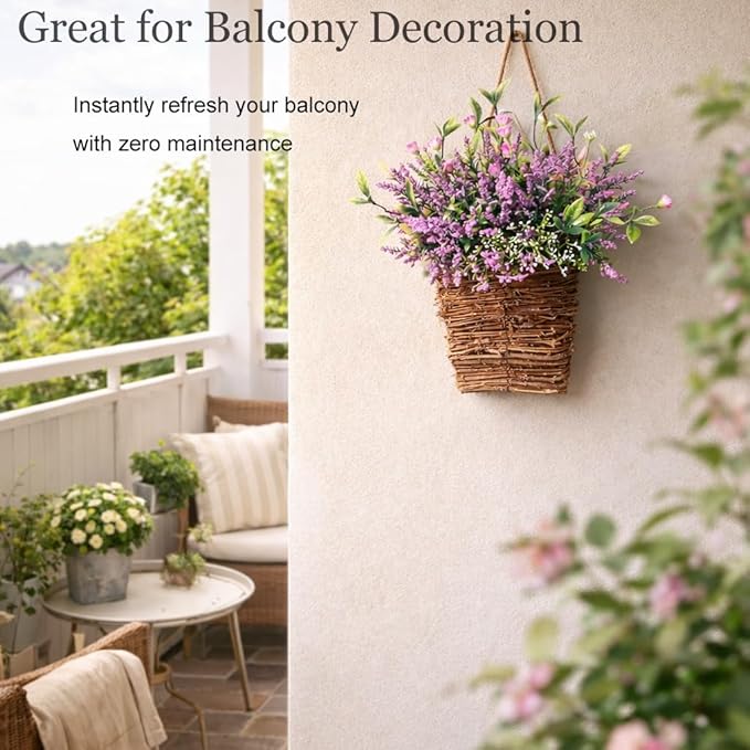 Wildflowers Door Hanging Basket, Spring Front Door Wreath for Porch Farmhouse Decor, Artificial Spring Flowers Hanging Ornament