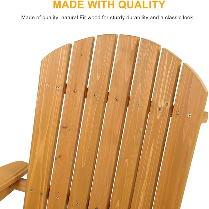 Outvita Wood Adirondack Chair Set of 2, Folding Wooden Lounge Seating, All Weather Outdoor Furniture Chair with Clearance Weather Resistant for Garden Fire Pit Yard Beach Campfire - Teak