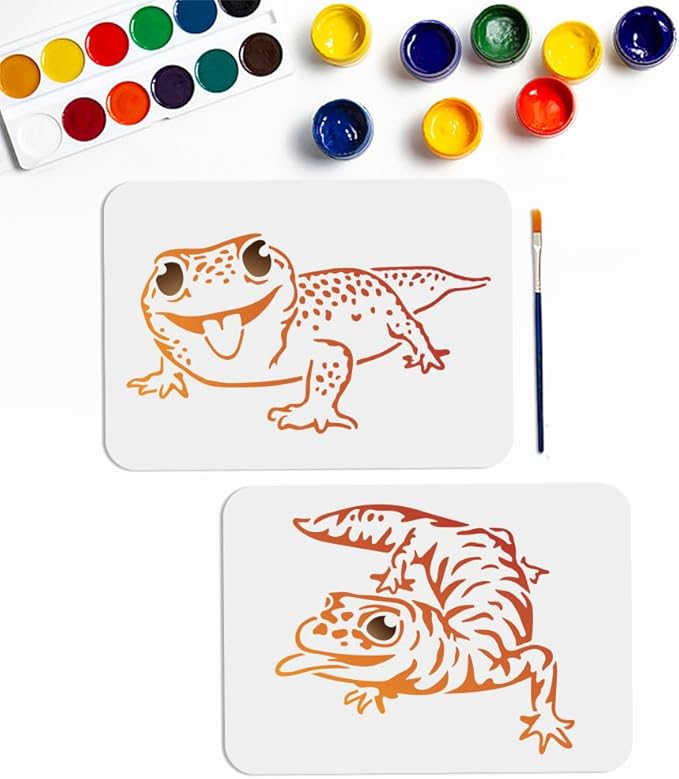 MAYJOYDIY 2pcs Gecko Stencil 11.7×8.3inch Large Lizard Reptile Stencils Reusable Lizards Stencil Drawing Templates with Paint Brush for Furniture Canvas Home Decor DIY Crafts
