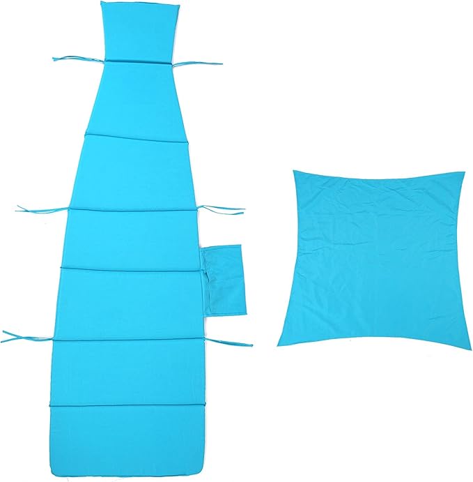 Outdoor Hanging Lounge Chair Cushion with Umbrella – High-Resilience Sponge, Side Pocket, Fade-Resistant, Patio Curved Chaise Hammock Swing Lounger Cushion Pad（Sky Blue）