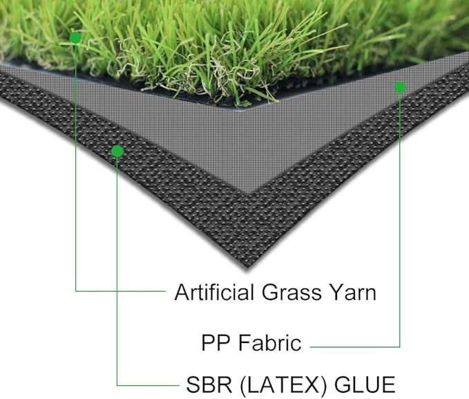 Artificial Grass Turf 7FTX44FT,1,38inch 4 Tone Realistic Synthetic Thick Fake Faux Grass Rug Astroturf Carpet Landscape for Dogs Indoor Outdoor Garden Lawn Mat, with Drainage Holes
