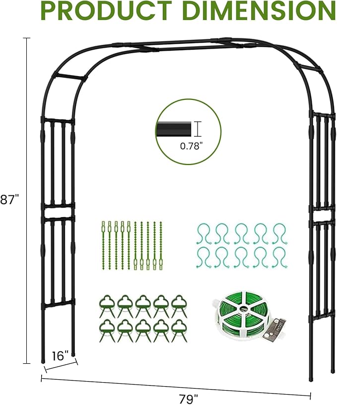 Tall Garden Arch Trellis for Climbing Plants, 87in Tall Metal Plant Support Trellis Archway for Climbing Plant Vegetables Cucumber, Outdoor Yard Lawn Garden Arch Tunnel Trellis