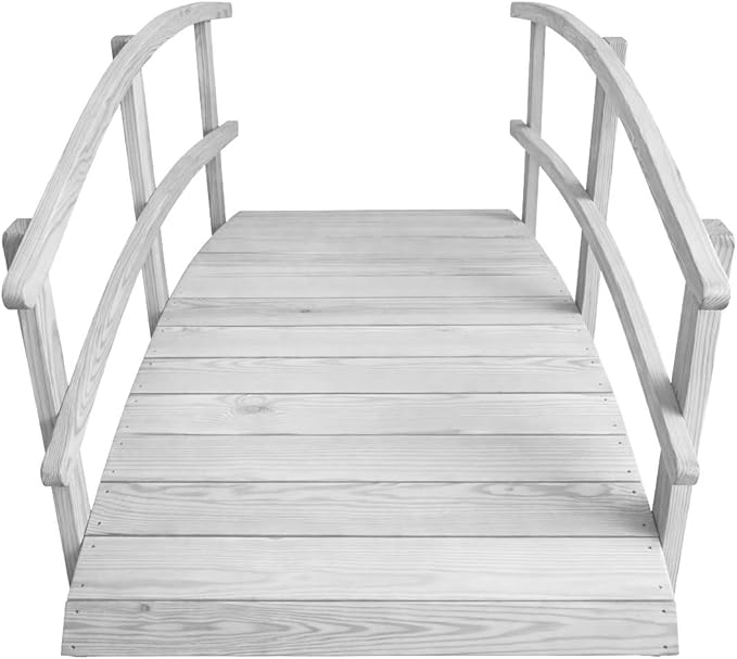 6 FT White Amish Made Garden Bridge with Double Rails for Walkway, Backyard Pond & Landscaping, Outdoor Wooden Footbridge for Koi Pond, Japanese Style Decorative Bridge, Made in USA
