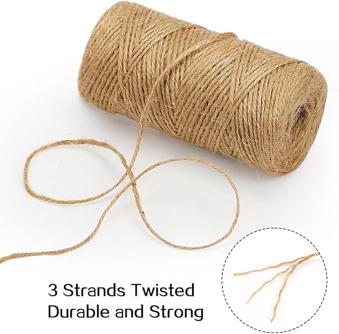 1000 Feet Natural Jute Twine String, Tenn Well 3Ply 2mm Arts and Crafts Twine for Gift Wrapping, Picture Display, Crocheting, Wedding, Christmas Ornaments (3pcs x 335 Feet)