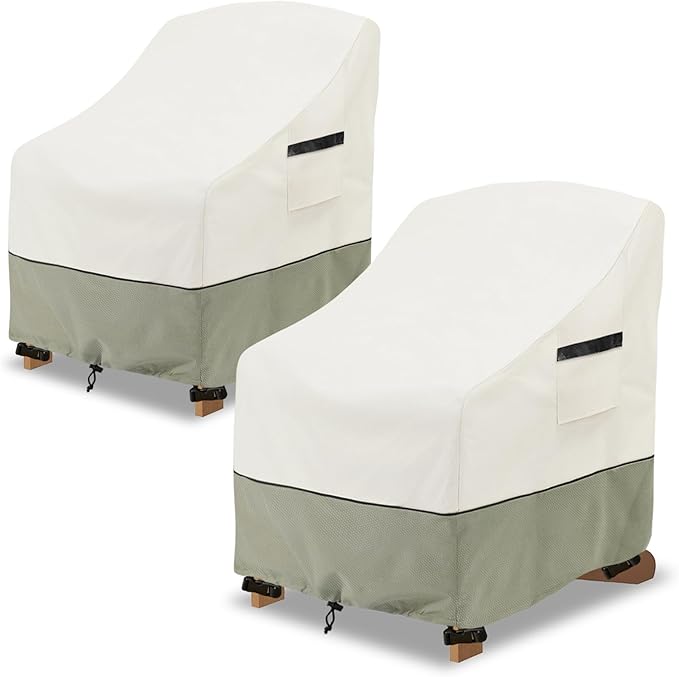 Patio Adirondack Chair Cover 2 Pack,Waterproof Heavy Duty Outdoor Chair Covers,Patio Adirondack Chair Cover for Outdoor Chair(30W x 34 D x 36 H inches),White&Grayish Green
