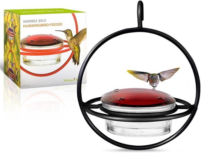 Hummingbird Feeder for Outdoors Hanging, 3.4 OZ Hummingbird Feeders, Glass Bowl with 4 Feeding Ports, Leak Proof Lid & Circular Perch, Bird Feeder (3, Black)