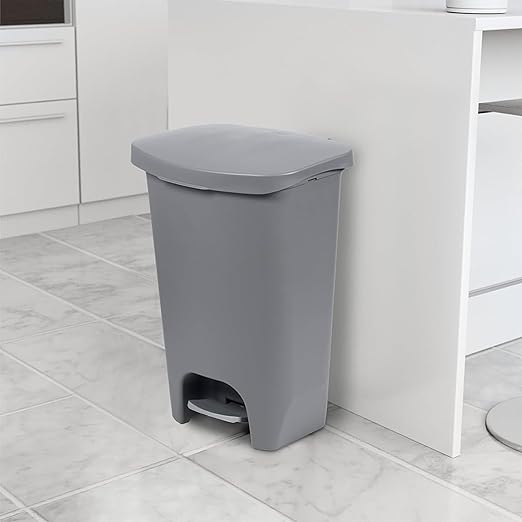 Glad Trash Can | Plastic Kitchen Waste Bin with Odor Protection of Lid | Hands Free with Step On Foot Pedal and Garbage Bag Rings, 13 Gallon, Grey