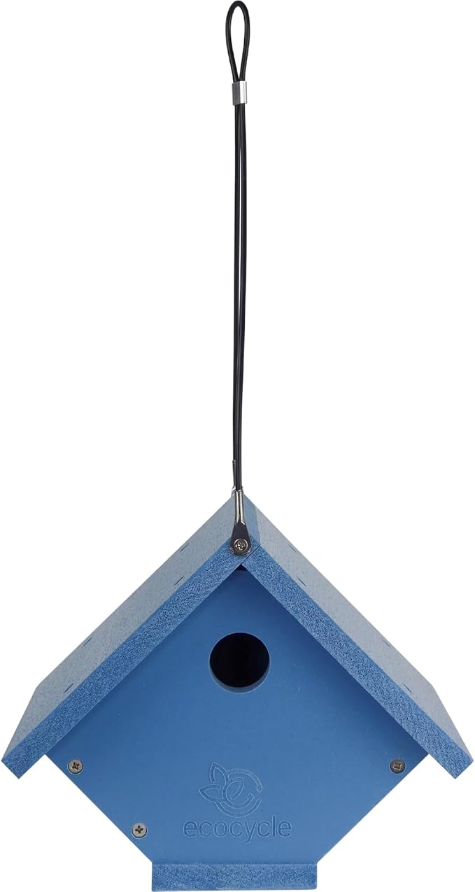 Wren Roost Recycled Plastic Bird House with Clean-Out Door, Wild Bird House and Outdoor Décor, Blue